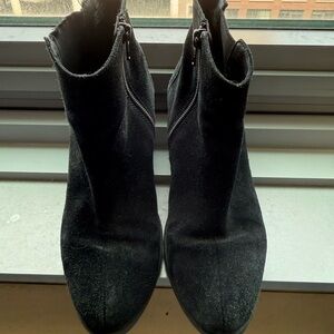 Blonde Black Suede Ankle Boots